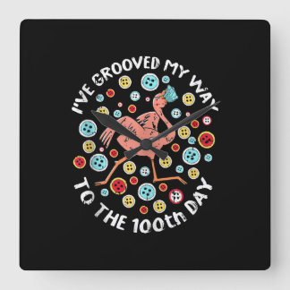 100 Days Of School Groove Flamingo Face Mask Square Wall Clock