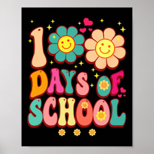100 Days Of School Groovy Retro 100th Day Teacher  Poster