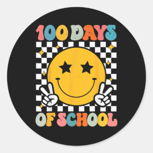 100 Days Of School Groovy Smile Face  Classic Round Sticker