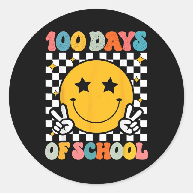 100 Days Of School Groovy Smile Face  Classic Round Sticker (Front)