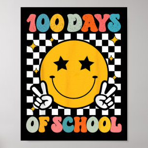 100 Days Of School Groovy Smile Face Poster