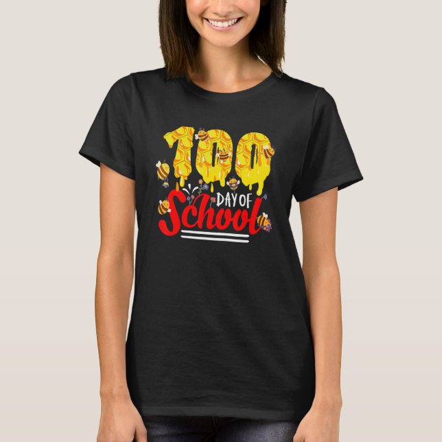 100 Days Of School Group Cute Bees Funny Teachers  T-Shirt (Front)