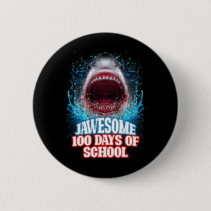 100 Days Of School Kids Adults Great White Shark 2 Inch Round Button