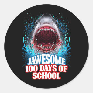 100 Days Of School Kids Adults Great White Shark Classic Round Sticker
