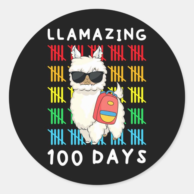 100 Days Of School Kids Llama Teacher 100th Day  Classic Round Sticker (Front)