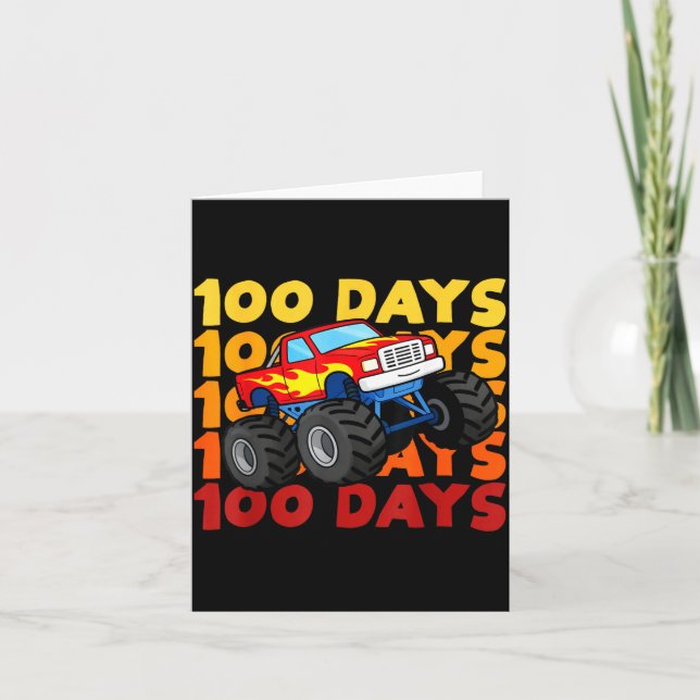 100 Days Of School Kids Monster Truck Boys And Gir Card (Front)
