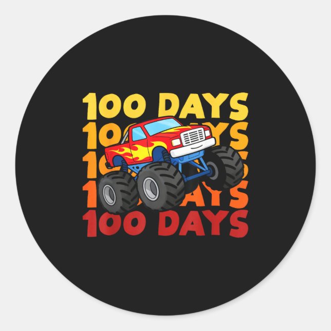100 Days Of School Kids Monster Truck Boys And Gir Classic Round Sticker (Front)