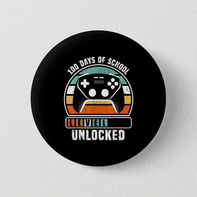100 Days Of School Level Unlocked Funny Gamers Boy 2 Inch Round Button (Front)
