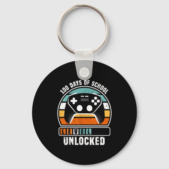 100 Days Of School Level Unlocked Funny Gamers Boy Keychain (Front)