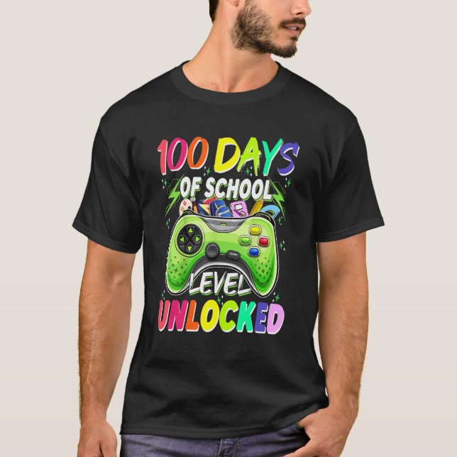 100 Days of School Level Unlocked Video Games Game T-Shirt (Front)
