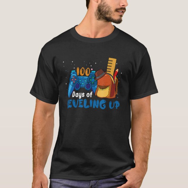 100 Days of School Leveling Up Gamer 100th day Tea T-Shirt (Front)