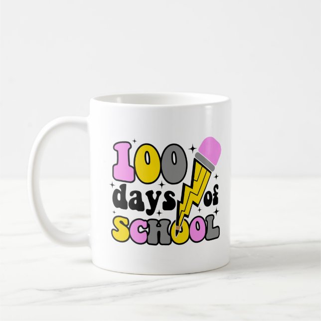 100 Days Of School Lightning Bolt Pencil Teacher 1 Coffee Mug (Left)