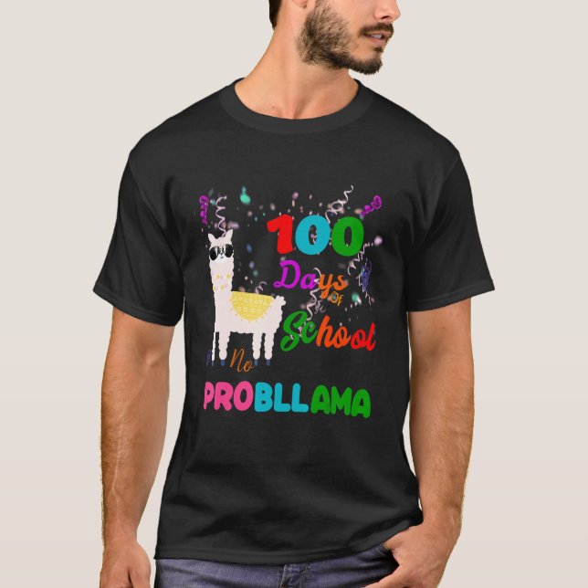 100 Days of School Llama No Probllama Alpaca Cute  T-Shirt (Front)