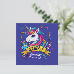100 Days of School Magical Learning Cute Unicorn Invitation