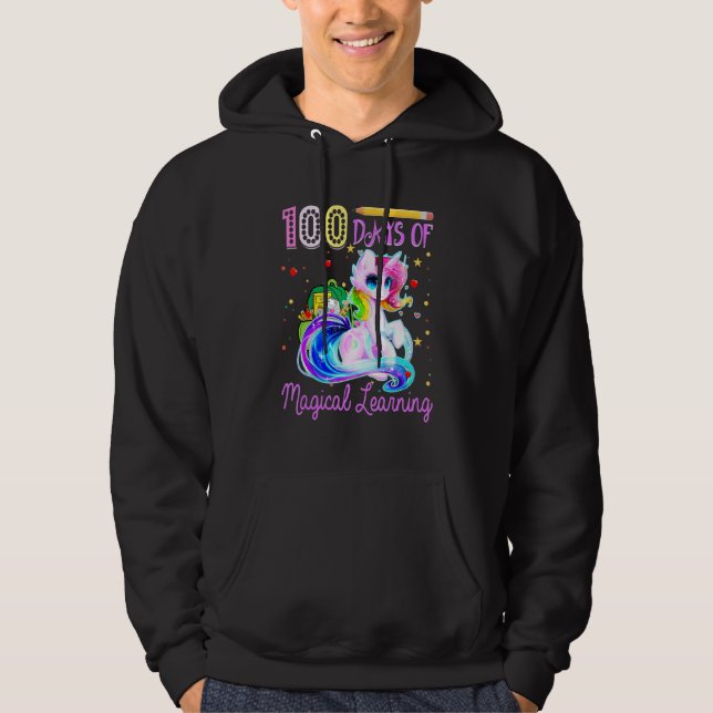 100 Days Of School Magical Learning  Unicorn Girls Hoodie (Front)