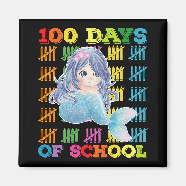 100 Days Of School Mermaid Teacher Student Magnet (Front)