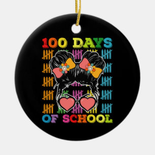 100 Days Of School Messy Bun Teacher Ceramic Ornament