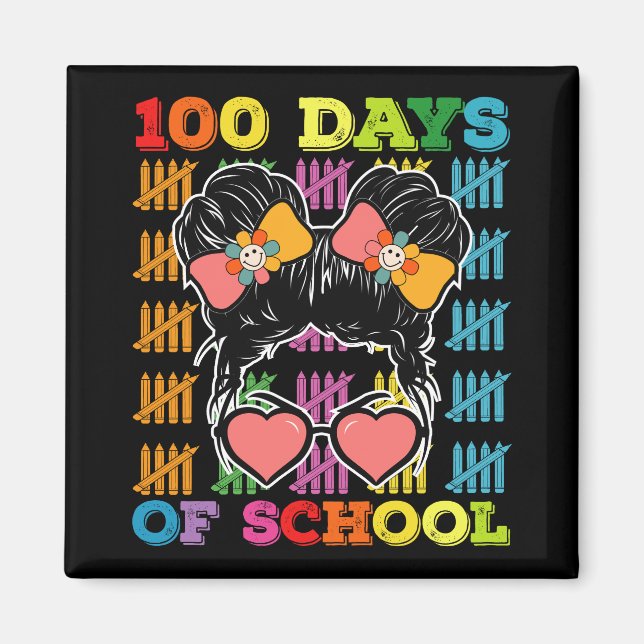 100 Days Of School Messy Bun Teacher Magnet (Front)