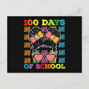 100 Days Of School Messy Bun Teacher Postcard
