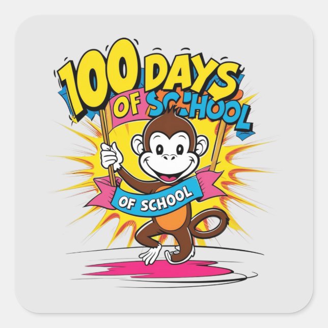 100 Days of School Monkey Kids Party Fun Square Sticker (Front)
