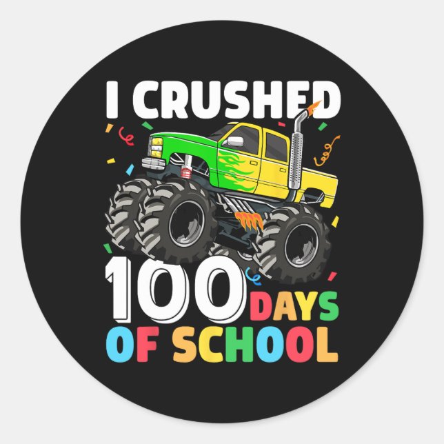 100 Days of School Monster Truck 100th Day of Scho Classic Round Sticker (Front)