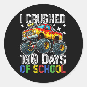 100 Days Of School Monster Truck 100th Day Of Scho Classic Round Sticker