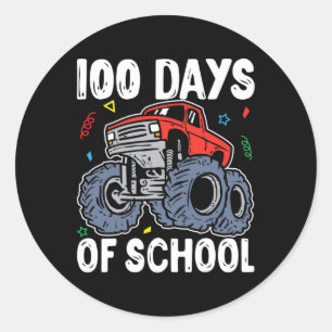 100 Days Of School Monster Truck 100th Day Of Scho Classic Round Sticker