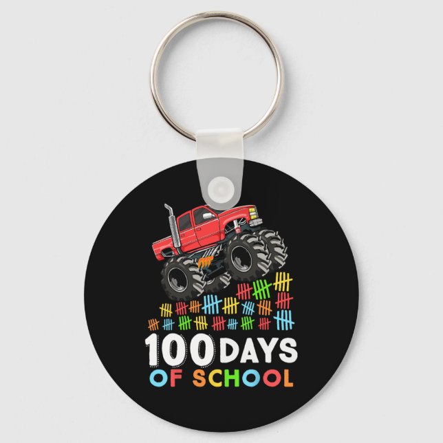 100 Days of School Monster Truck 100th Day of Scho Keychain (Front)