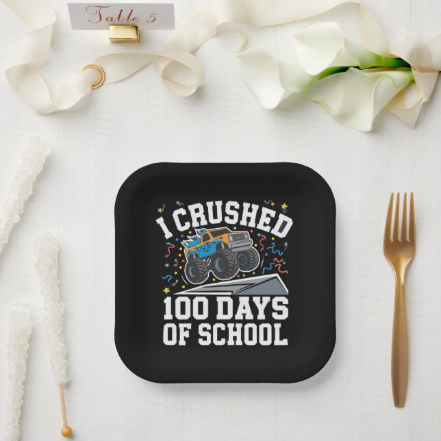 100 Days of School Monster Truck 100th Day School Paper Plate (Wedding)