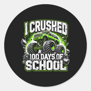 100 Days Of School Monster Truck Boys 100th Day Classic Round Sticker
