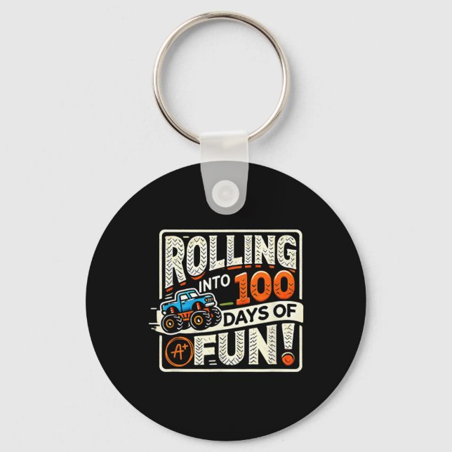 100 Days Of School Monster Truck Rolling Into 100  Keychain (Front)