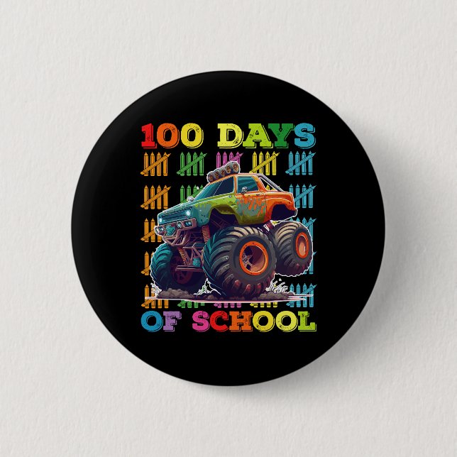100 Days Of School Monster Truck Teacher Student 2 Inch Round Button (Front)