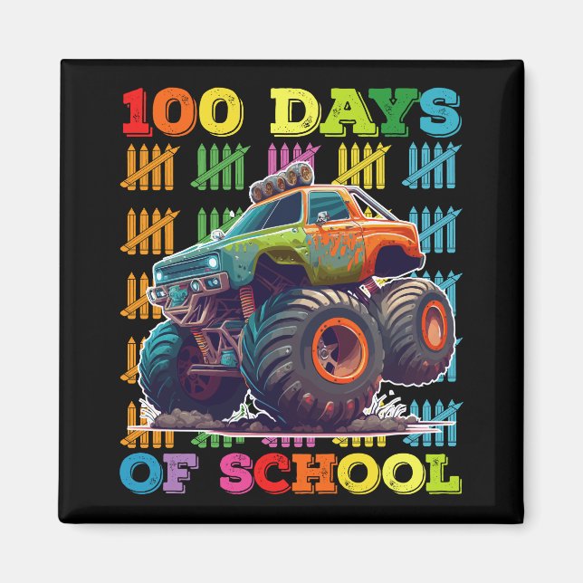 100 Days Of School Monster Truck Teacher Student Magnet (Front)