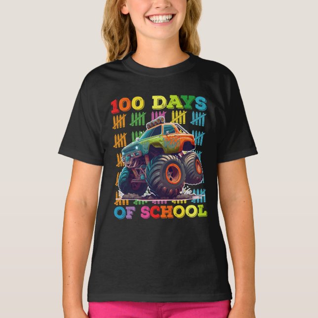100 Days Of School Monster Truck Teacher Student T-Shirt (Front)