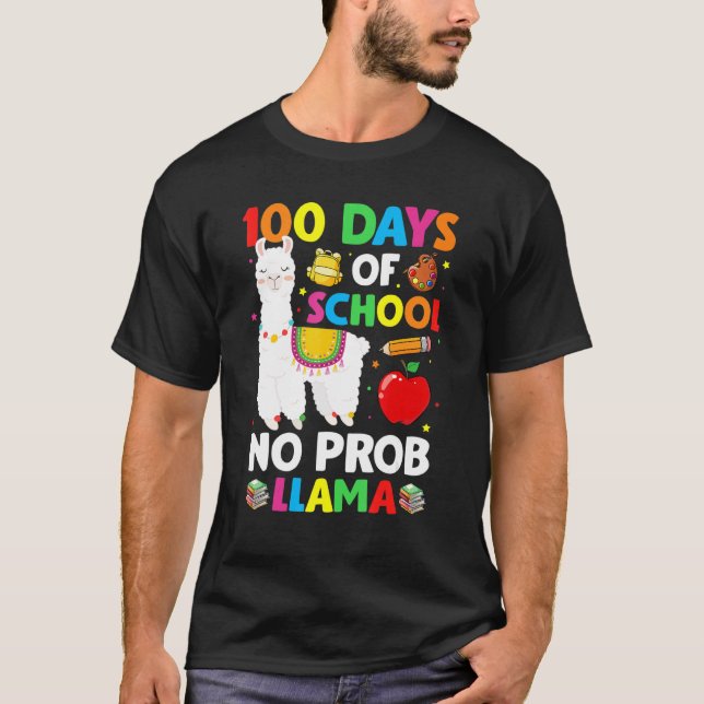 100 Days Of School No Prob Llama Lover Teacher Kid T-Shirt (Front)