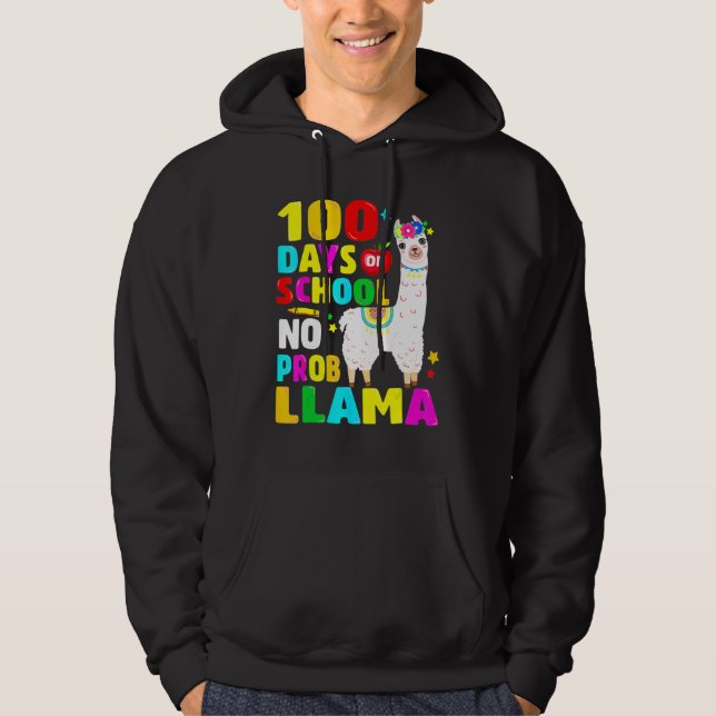 100 Days Of School No Problem Llama Girl 100th Day Hoodie (Front)
