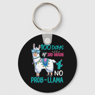 100 Days Of School No Probllama Llama 3rd Grade Te Keychain