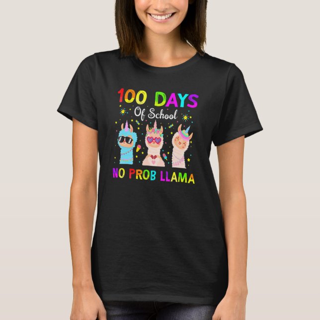 100 Days Of School No Probllama Llama Happy 100th  T-Shirt (Front)