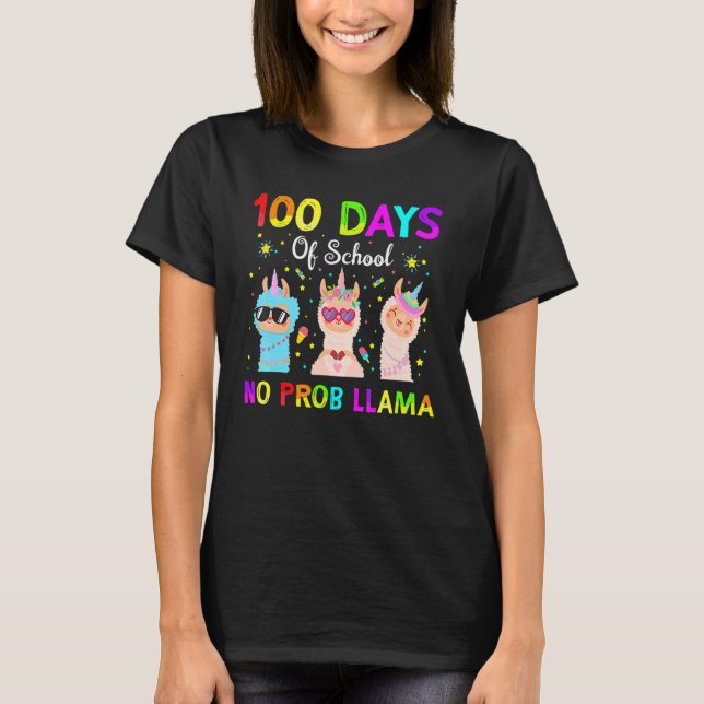 100 Days Of School No Probllama Llama Happy 100th  T-Shirt (Front)