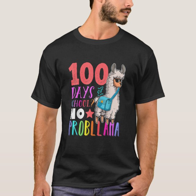 100 Days Of School No Probllama Llama Happy 100Th T-Shirt (Front)