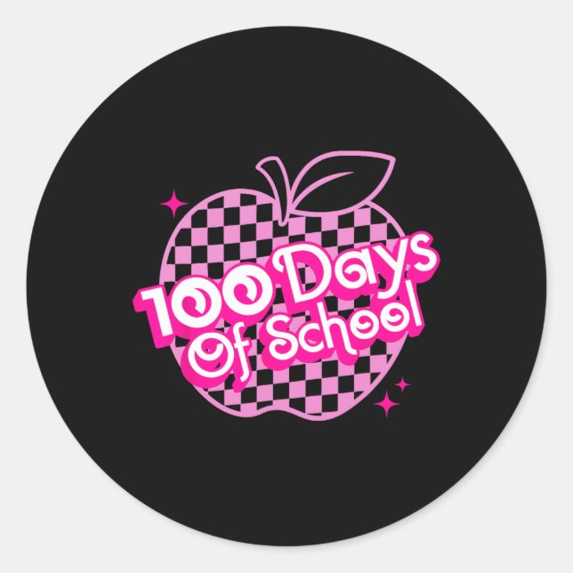 100 Days Of School Pink 100th Day Of School For Gi Classic Round Sticker (Front)