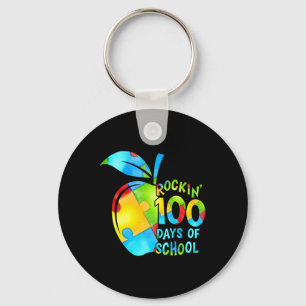 100 Days Of School Puzzle Apple Autism Awareness Keychain