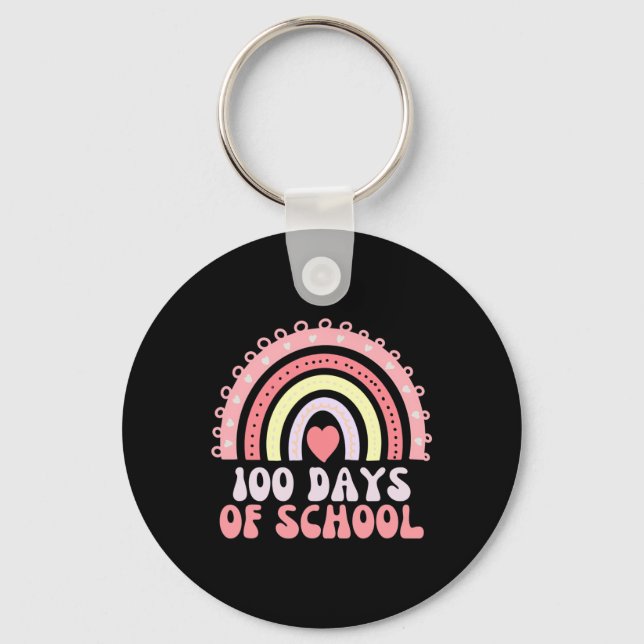 100 Days Of School Rainbow 100th Day Of School 100 Keychain (Front)
