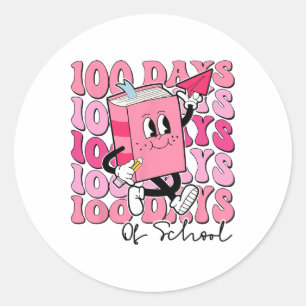100 Days Of School Reading Book Teacher Women Girl Classic Round Sticker