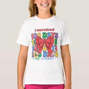 100 Days Of School Red Pencil Bow Coquette Teacher T-Shirt