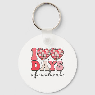 100 Days Of School Retro Disco Hearts 100th Day Of Keychain