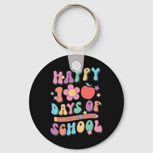 100 Days Of School Retro Groovy 100th Day Of Schoo Keychain
