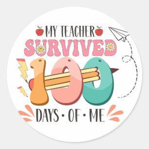 100 Days of School Retro Groovy Classic Round Sticker