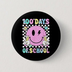 100 Days Of School Retro Smile Face Teacher Kids 1 2 Inch Round Button
