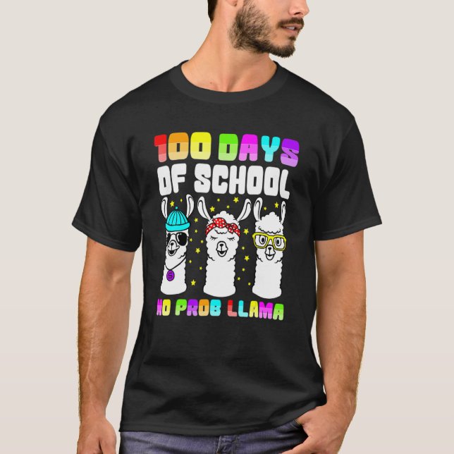 100 Days Of School Shirt No Probllama Llama 100th  (Front)